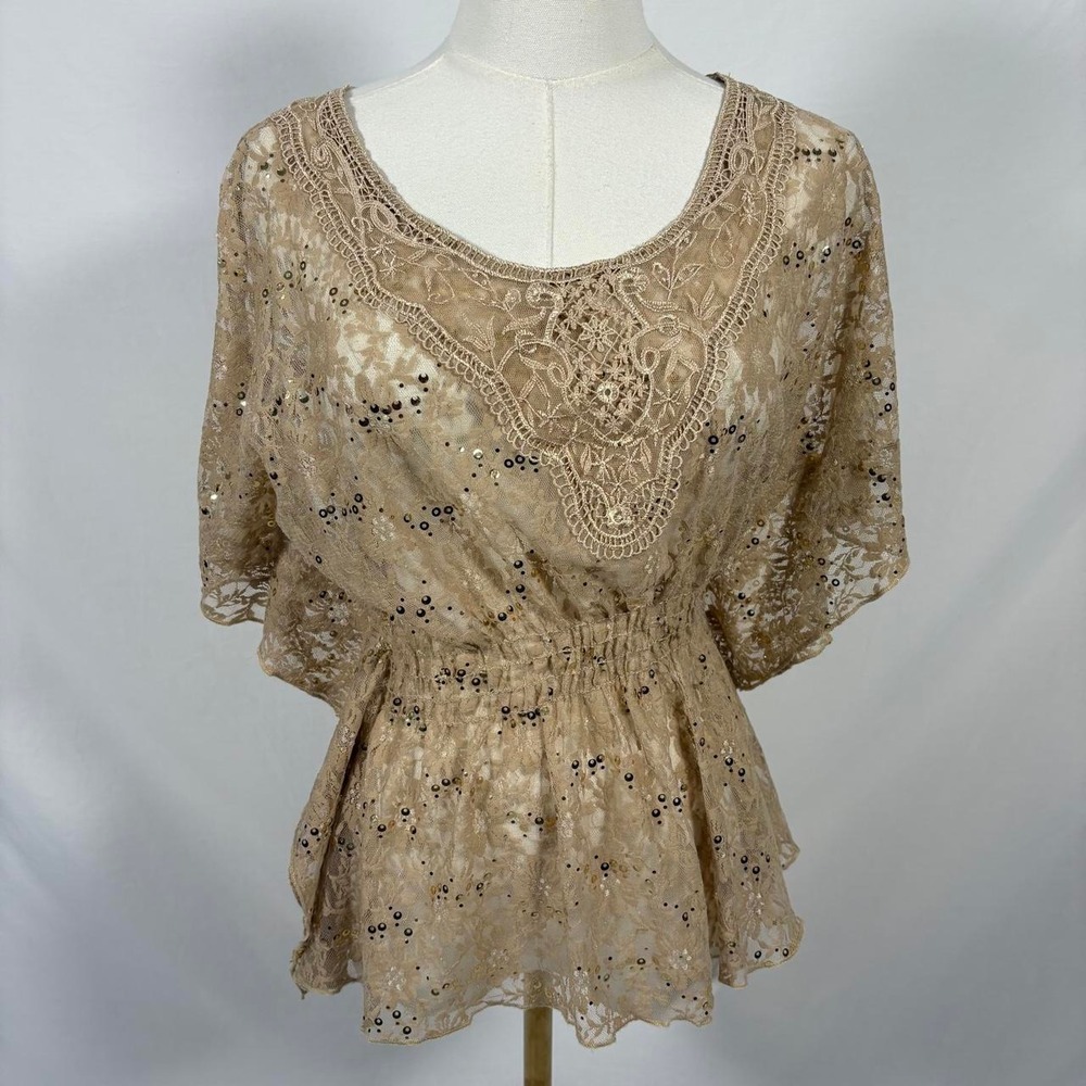 Heart Soul brown shimmer sequin top size medium y2k glam going out boho